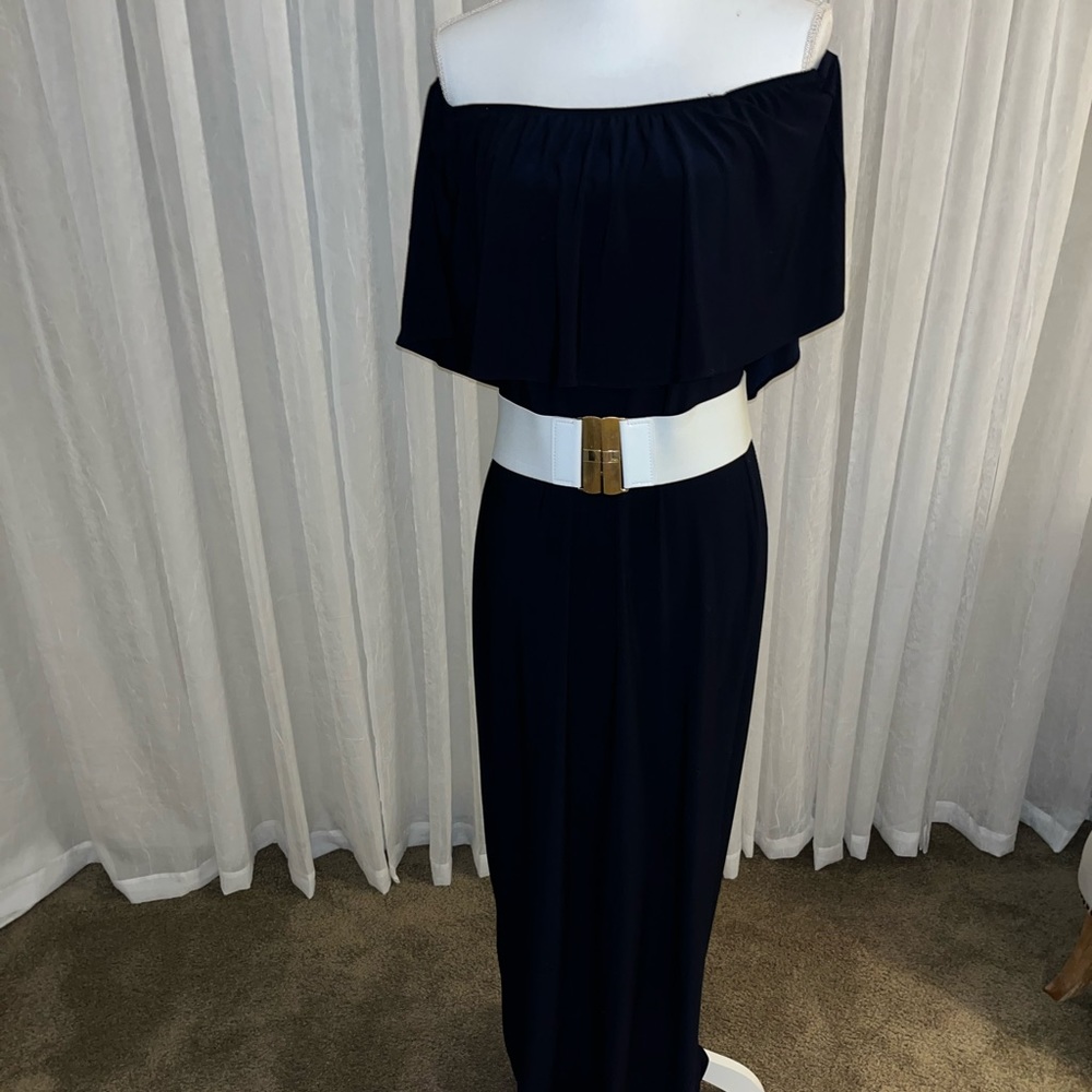 FINAL CLEARANCE:  Navy Off the Shoulder Maxi Dress, Medium